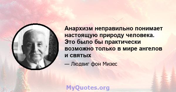 Анархизм неправильно понимает настоящую природу человека. Это было бы практически возможно только в мире ангелов и святых