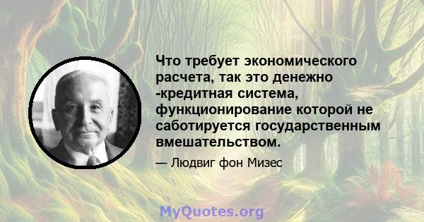 Что требует экономического расчета, так это денежно -кредитная система, функционирование которой не саботируется государственным вмешательством.