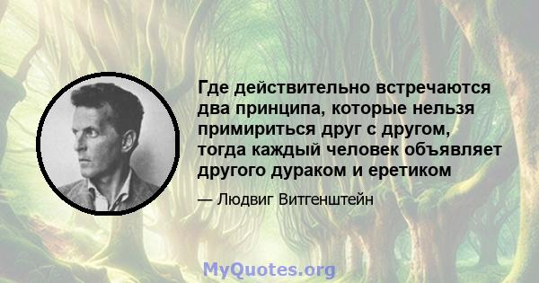 Где действительно встречаются два принципа, которые нельзя примириться друг с другом, тогда каждый человек объявляет другого дураком и еретиком