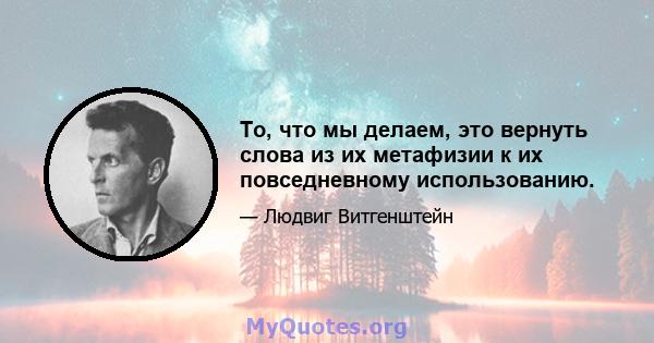 То, что мы делаем, это вернуть слова из их метафизии к их повседневному использованию.