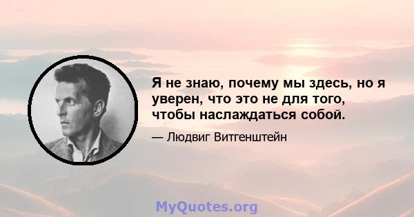 Я не знаю, почему мы здесь, но я уверен, что это не для того, чтобы наслаждаться собой.