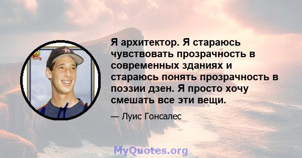 Я архитектор. Я стараюсь чувствовать прозрачность в современных зданиях и стараюсь понять прозрачность в поэзии дзен. Я просто хочу смешать все эти вещи.