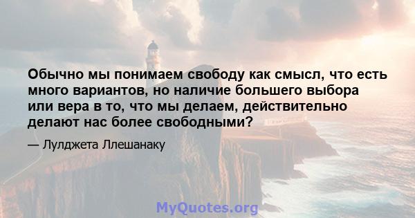 Обычно мы понимаем свободу как смысл, что есть много вариантов, но наличие большего выбора или вера в то, что мы делаем, действительно делают нас более свободными?