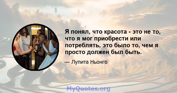 Я понял, что красота - это не то, что я мог приобрести или потреблять, это было то, чем я просто должен был быть.