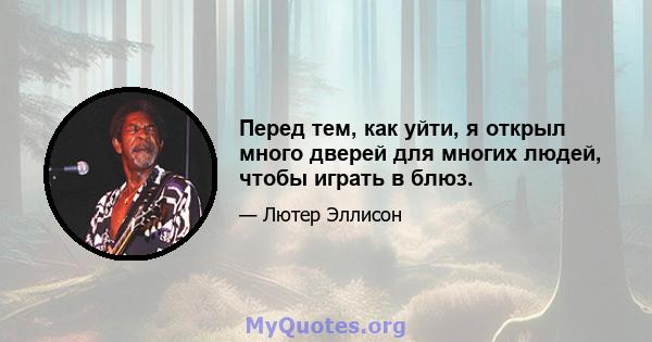 Перед тем, как уйти, я открыл много дверей для многих людей, чтобы играть в блюз.