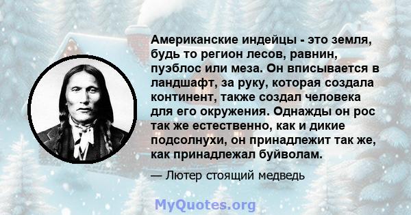 Американские индейцы - это земля, будь то регион лесов, равнин, пуэблос или меза. Он вписывается в ландшафт, за руку, которая создала континент, также создал человека для его окружения. Однажды он рос так же