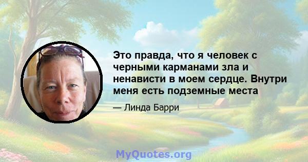 Это правда, что я человек с черными карманами зла и ненависти в моем сердце. Внутри меня есть подземные места