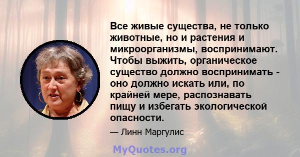 Все живые существа, не только животные, но и растения и микроорганизмы, воспринимают. Чтобы выжить, органическое существо должно воспринимать - оно должно искать или, по крайней мере, распознавать пищу и избегать