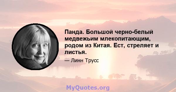 Панда. Большой черно-белый медвежьим млекопитающим, родом из Китая. Ест, стреляет и листья.