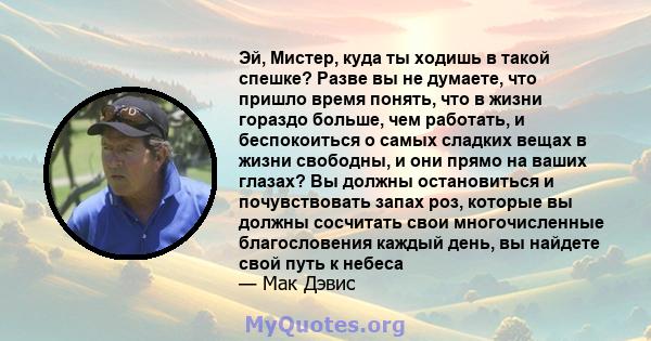 Эй, Мистер, куда ты ходишь в такой спешке? Разве вы не думаете, что пришло время понять, что в жизни гораздо больше, чем работать, и беспокоиться о самых сладких вещах в жизни свободны, и они прямо на ваших глазах? Вы