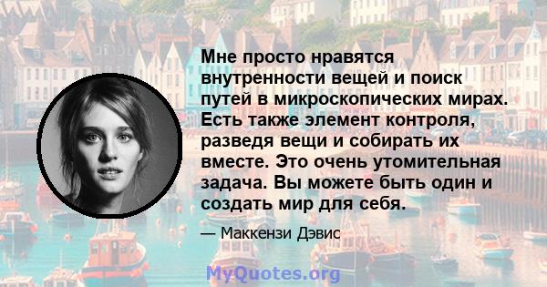 Мне просто нравятся внутренности вещей и поиск путей в микроскопических мирах. Есть также элемент контроля, разведя вещи и собирать их вместе. Это очень утомительная задача. Вы можете быть один и создать мир для себя.