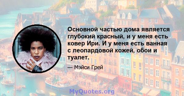 Основной частью дома является глубокий красный, и у меня есть ковер Ири. И у меня есть ванная с леопардовой кожей, обои и туалет.