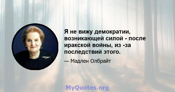 Я не вижу демократии, возникающей силой - после иракской войны, из -за последствий этого.