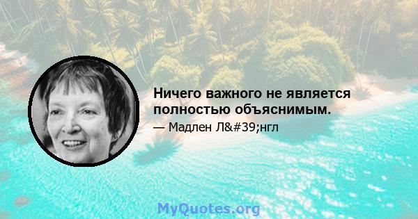 Ничего важного не является полностью объяснимым.