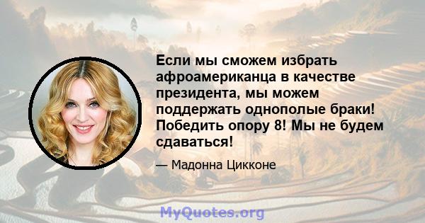 Если мы сможем избрать афроамериканца в качестве президента, мы можем поддержать однополые браки! Победить опору 8! Мы не будем сдаваться!