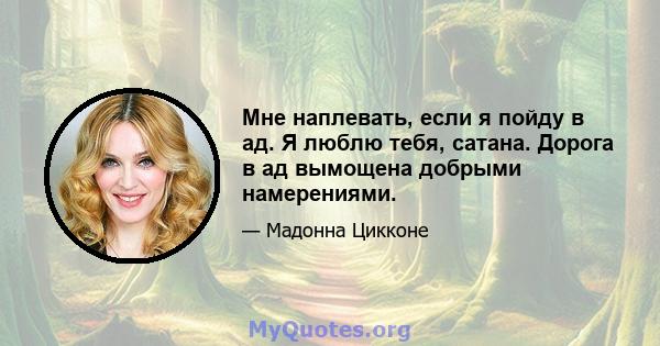 Мне наплевать, если я пойду в ад. Я люблю тебя, сатана. Дорога в ад вымощена добрыми намерениями.