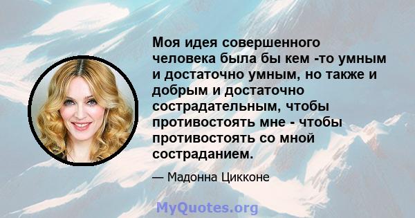 Моя идея совершенного человека была бы кем -то умным и достаточно умным, но также и добрым и достаточно сострадательным, чтобы противостоять мне - чтобы противостоять со мной состраданием.