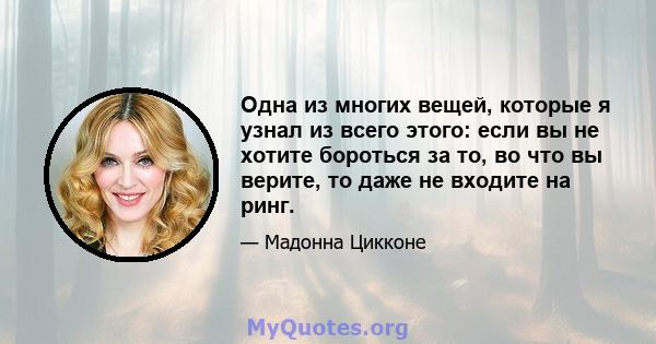 Одна из многих вещей, которые я узнал из всего этого: если вы не хотите бороться за то, во что вы верите, то даже не входите на ринг.