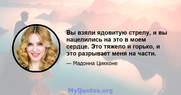 Вы взяли ядовитую стрелу, и вы нацелились на это в моем сердце. Это тяжело и горько, и это разрывает меня на части.