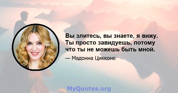 Вы злитесь, вы знаете, я вижу. Ты просто завидуешь, потому что ты не можешь быть мной.