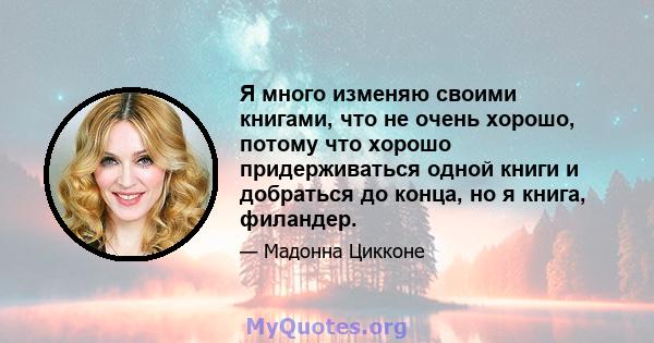 Я много изменяю своими книгами, что не очень хорошо, потому что хорошо придерживаться одной книги и добраться до конца, но я книга, филандер.