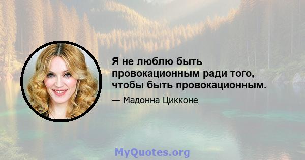 Я не люблю быть провокационным ради того, чтобы быть провокационным.