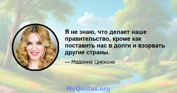 Я не знаю, что делает наше правительство, кроме как поставить нас в долги и взорвать другие страны.