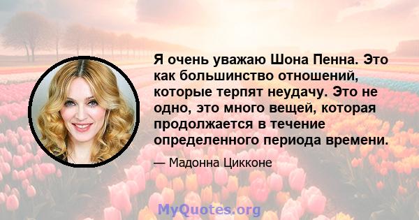 Я очень уважаю Шона Пенна. Это как большинство отношений, которые терпят неудачу. Это не одно, это много вещей, которая продолжается в течение определенного периода времени.