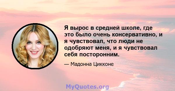 Я вырос в средней школе, где это было очень консервативно, и я чувствовал, что люди не одобряют меня, и я чувствовал себя посторонним.