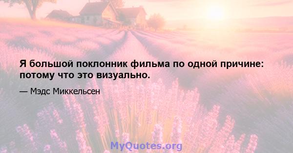 Я большой поклонник фильма по одной причине: потому что это визуально.