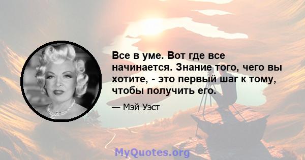 Все в уме. Вот где все начинается. Знание того, чего вы хотите, - это первый шаг к тому, чтобы получить его.