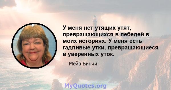 У меня нет утящих утят, превращающихся в лебедей в моих историях. У меня есть гадливые утки, превращающиеся в уверенных уток.