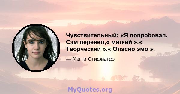 Чувствительный: «Я попробовал. Сэм перевел,« мягкий ».« Творческий ».« Опасно эмо ».