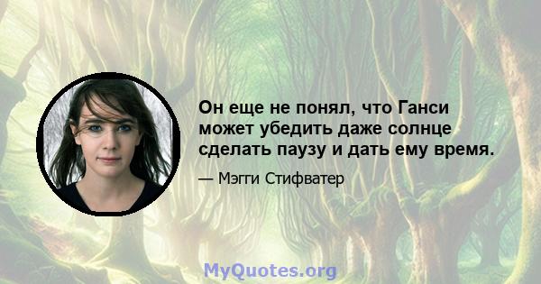 Он еще не понял, что Ганси может убедить даже солнце сделать паузу и дать ему время.