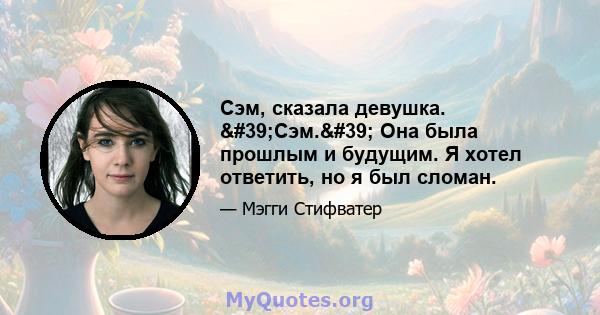 Сэм, сказала девушка. 'Сэм.' Она была прошлым и будущим. Я хотел ответить, но я был сломан.