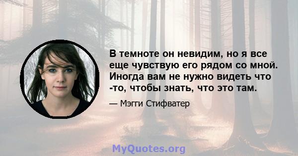 В темноте он невидим, но я все еще чувствую его рядом со мной. Иногда вам не нужно видеть что -то, чтобы знать, что это там.