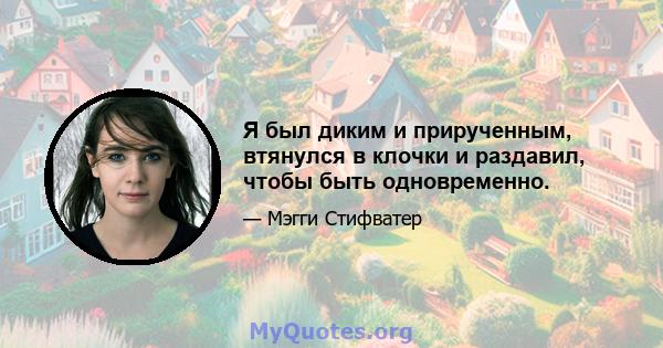 Я был диким и прирученным, втянулся в клочки и раздавил, чтобы быть одновременно.