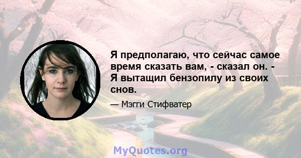 Я предполагаю, что сейчас самое время сказать вам, - сказал он. - Я вытащил бензопилу из своих снов.