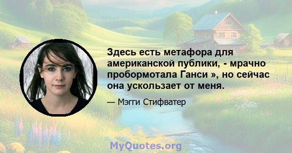 Здесь есть метафора для американской публики, - мрачно пробормотала Ганси », но сейчас она ускользает от меня.