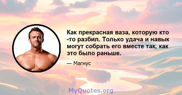 Как прекрасная ваза, которую кто -то разбил. Только удача и навык могут собрать его вместе так, как это было раньше.