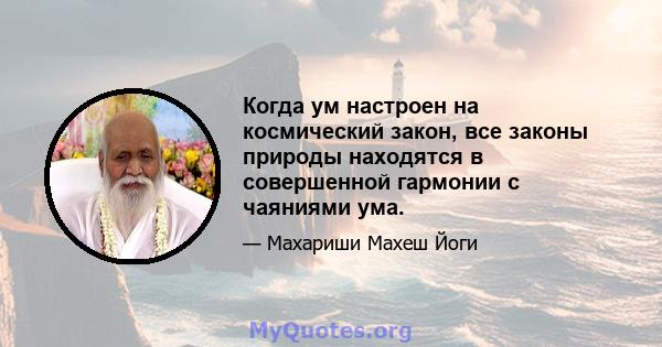 Когда ум настроен на космический закон, все законы природы находятся в совершенной гармонии с чаяниями ума.