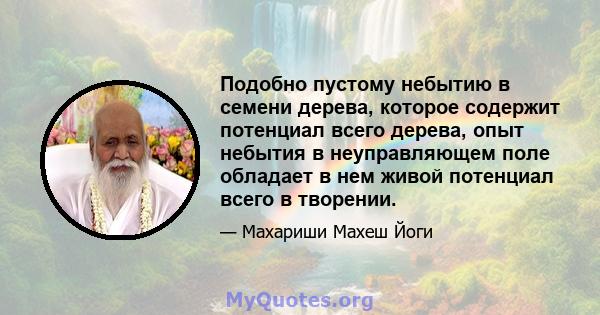 Подобно пустому небытию в семени дерева, которое содержит потенциал всего дерева, опыт небытия в неуправляющем поле обладает в нем живой потенциал всего в творении.