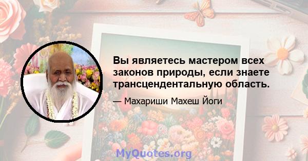 Вы являетесь мастером всех законов природы, если знаете трансцендентальную область.