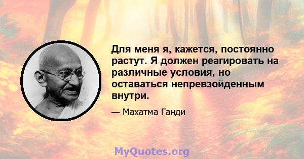 Для меня я, кажется, постоянно растут. Я должен реагировать на различные условия, но оставаться непревзойденным внутри.