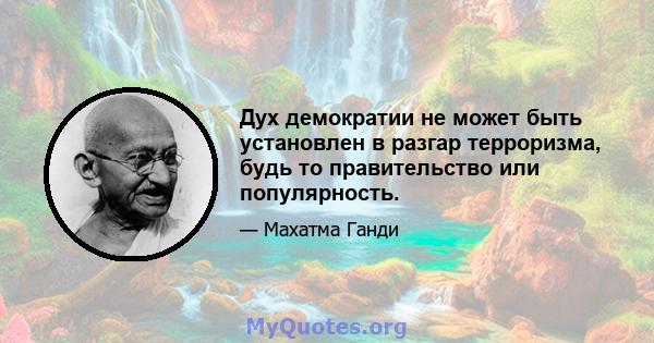 Дух демократии не может быть установлен в разгар терроризма, будь то правительство или популярность.