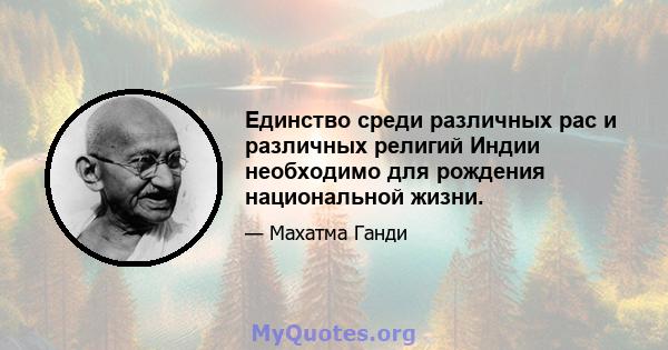 Единство среди различных рас и различных религий Индии необходимо для рождения национальной жизни.