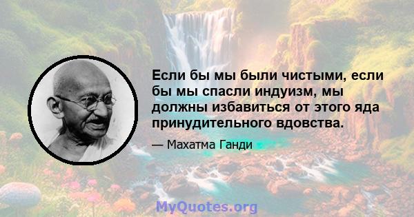 Если бы мы были чистыми, если бы мы спасли индуизм, мы должны избавиться от этого яда принудительного вдовства.