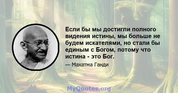 Если бы мы достигли полного видения истины, мы больше не будем искателями, но стали бы единым с Богом, потому что истина - это Бог.