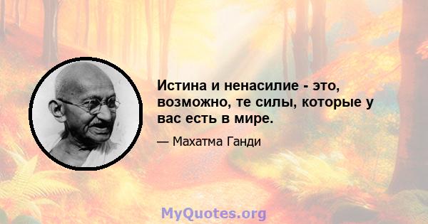 Истина и ненасилие - это, возможно, те силы, которые у вас есть в мире.