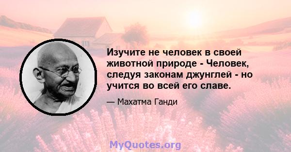 Изучите не человек в своей животной природе - Человек, следуя законам джунглей - но учится во всей его славе.